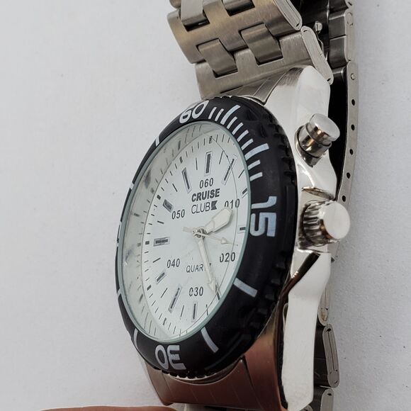 Men's Watch 41MM White Dial Black Bezel Gray Bracelet Band 8.5" New Battery - Picture 3 of 9